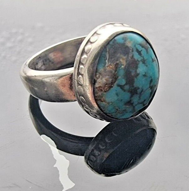 NATIVE AMERICAN STYLE 925 STERLING SILVER TIBETAN TURQUOISE RING SIZE  5.25 Item image 4