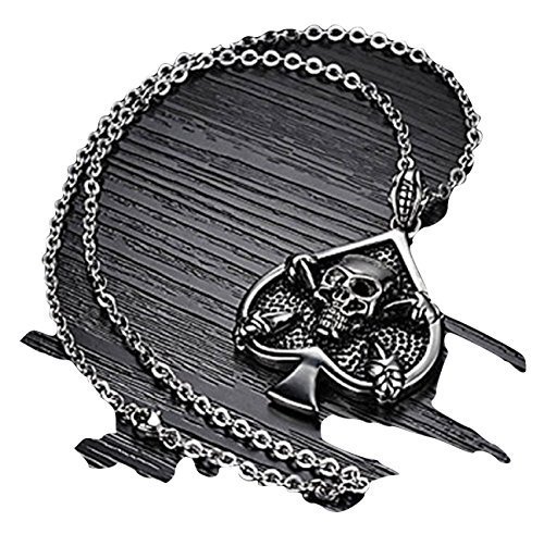 Super Cool Skull Poker Spades Personality Exaggerated Swagger Men Titanium Ne...
