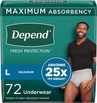 Depend Fresh Protection Adult Incontinence Underwear for Men,  L, Grey 7... - £43.93 GBP