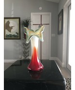 Murano Venetian Art Glass Vase Calla Lily 15.5&quot; tall hand Red orange/green  - $89.78 CAD