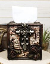 Rustic Southwestern Le Fleur Cross W/ Birch And Pinecones Tissue Box Hol... - $26.99