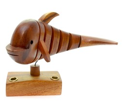 Vintage Hand Carved Mahogany Wood Articulated Dauphin Woden Fish Pencil Holder - £31.82 GBP