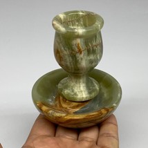 293g, 3.4&quot;x1.5&quot;x2.9&quot;, Natural Green Onyx Candle Holder Gemstone Hand Carved, B32 - £35.52 GBP
