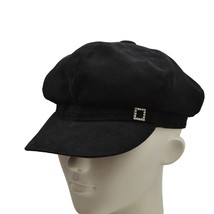 Vintage Newsboy Cap Black Rhinestone Accent Faux Suede - $19.99