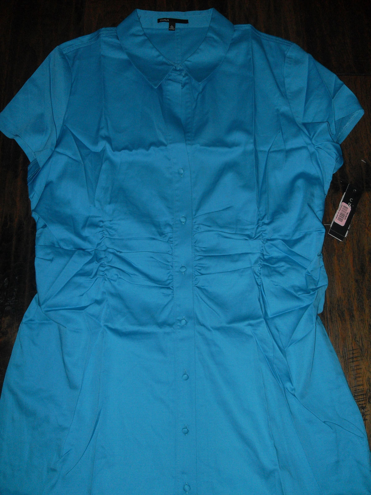 Chaus New Blue 97% Cotton Ruffled &amp; Pleated Waist Shirt Dress   L - $18.98