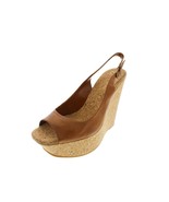 Jessica Simpson New Brown Leather Cork Platform Wedge Slingback Sandals ... - £31.45 GBP