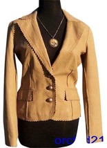 Cache Lamb Leather Jacket Top New 0/2/4 XS/S Western Flair Camel Color $... - $119.20