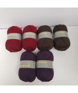 Patons Decor Yarn 3.5 Oz. 100 Gram Roll Lot of 6, Purple, Red, Brown, NOS - £25.65 GBP