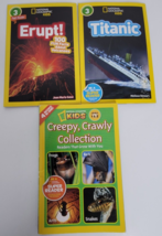 3 National Geographic Kids Readers Level 1 2 3 Books Titanic Volcanos Creepy Bat - £6.18 GBP