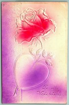 Valentine Heart and Rose Airbrushed High Relief UNP Embossed Postcard I10 - £5.74 GBP