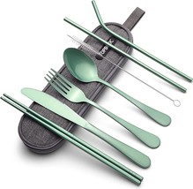 Portable Stainless Steel Flatware Set, Travel Camping Cutlery Set,, Green - £25.69 GBP