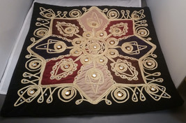 Decorative Vintage pillow cover, Black velvet background, brown wine navy mauve  - £27.88 GBP