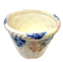 Vintage Ceramic Basket Weave Blue Pink White Votive Candle Holder 2.25&quot; Japan - £10.07 GBP
