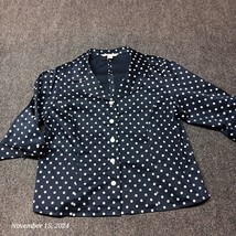 Pendleton Petite Blouse Women Large Navy Blue Polka Dot Lightweight Top - $23.19