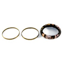 Set of 3 Vintage Faut Leather, Metal Gold Tone Bangle Animal Design  - $7.89