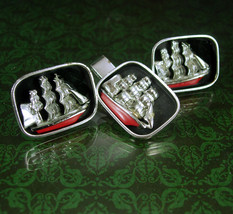 Pirate Cuff links Silver Vintage Ship Cufflinks schooner sailing boats silver Na - £99.91 GBP