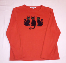Mercer Street Studio Halloween knit top women&#39;s Petite Large orange black cats - £4.78 GBP