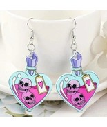 Kawaii Skull Earrings Love Potion Dangle  Goth Jewelry Pink - £7.55 GBP