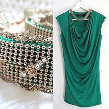 Badina sz SMALL green sleeveless knee length dress with necklace formal ... - $10.39