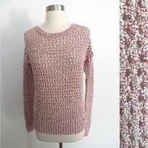 Abercrombie &amp; Fitch size MEDIUM red white marled crochet knit sweater top - £8.17 GBP