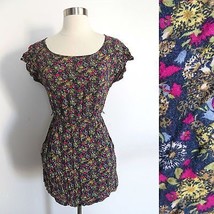 Colorful floral print size SMALL cap sleeves mini dress pockets - MISSIN... - £5.32 GBP