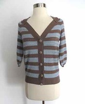 B+AB size EUR 38 / US 8 blue taupe-gray striped button down knit blouse ... - $10.40