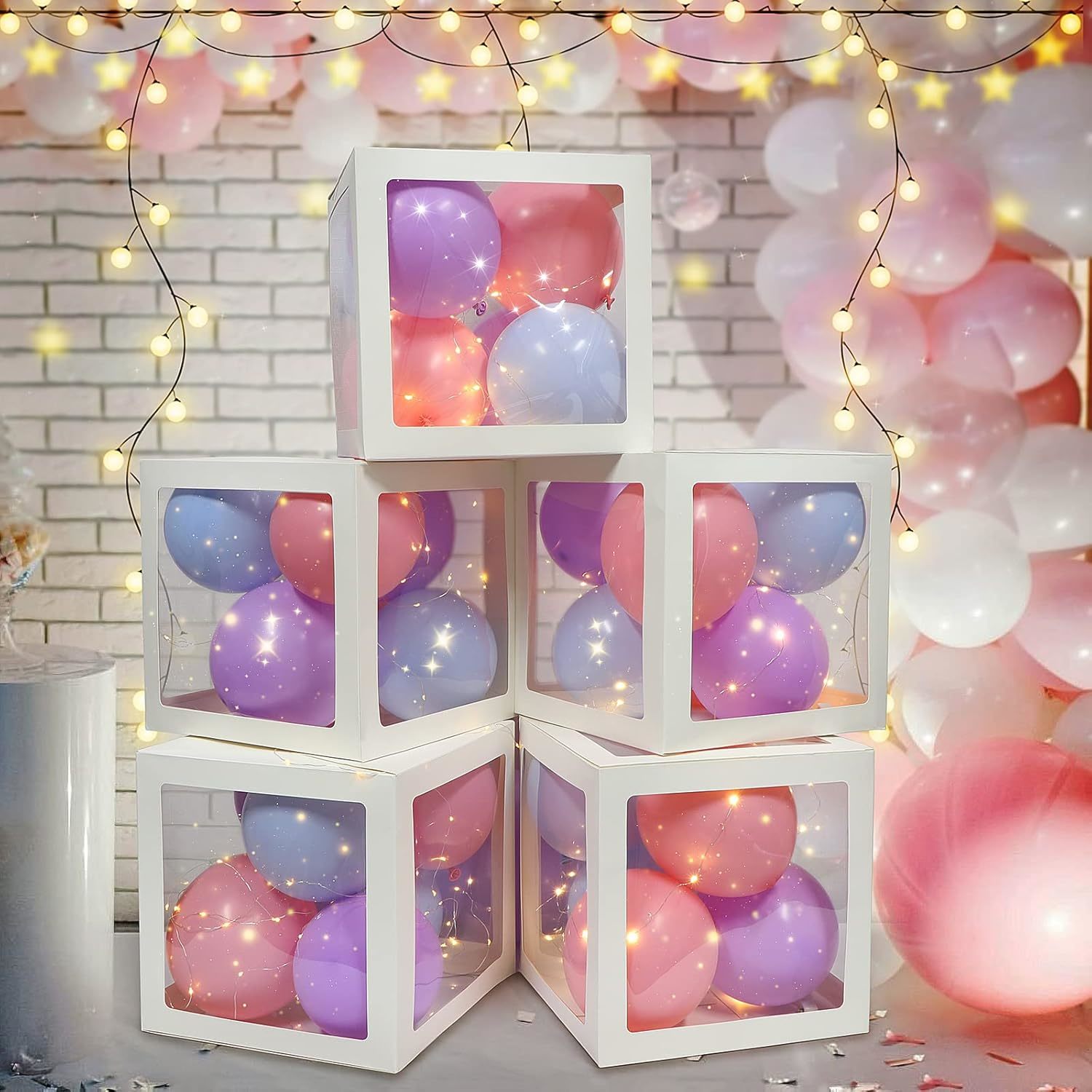 5Pcs Balloon Boxes Transparent Balloon Boxes With 5 Led Light Strings, Clear Bal