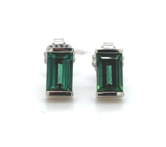 14k White Gold Teal Green Genuine Natural Tourmaline Stud Earrings (#J6323) - $628.65