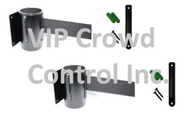 2 Pcs Wall Mount Stanchions, 96&quot; Black Belt, Vip Crowd Control - £47.47 GBP