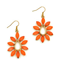 Women new gold coral stone flower petal drop pierced earrings - $9,999.00
