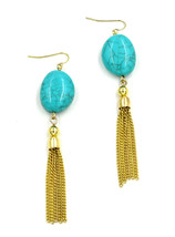 Women new gold aqua stone hanging chain hook pierced earrings - $9,999.00