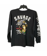 Hustle Avenue Long Sleeve Shirt Dark Gray Boys Size L Savage Tiger - £11.97 GBP