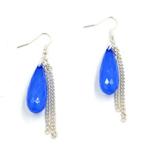 Women new blue silver chain tear drop hook pierced earrings - $9,999.00