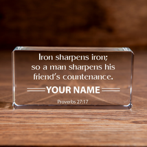 Proverbs 27:17 Iron Sharpens Iron Large Rectangular Crystal Paperweight ... - £29.32 GBP