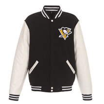 NHL Pittsburgh Penguins Reversible Fleece Jacket PVC Sleeves 2 Front Logos  JHD - £95.38 GBP