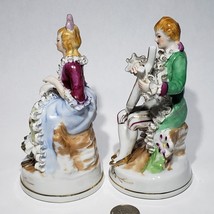 VTG French Victorian Man Woman Courting Couple 6&quot; Figurines Musical Harp Japan - £19.94 GBP