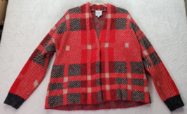 Cyrus Cardigan Sweater Women&#39;s XL Red Plaid Eyelash Wool Long Sleeve Snap Front - £20.83 GBP