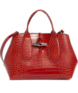 Longchamp Le Roseau Croc Embossed Leather Medium Top Handle Shoulder Bag... - $470.25