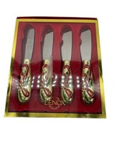 Lenox Holiday Nouveau Cheese Spreaders Butter Knives Brass Plated Gold Red - £31.97 GBP