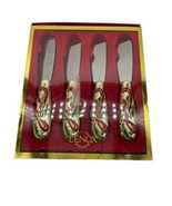 Lenox Holiday Nouveau Cheese Spreaders Butter Knives Brass Plated Gold Red - £31.45 GBP