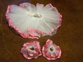 Size Small 4-6 Dansco Full White Pink Trim Dance Tutu Skirt &amp; Hair Ties EUC - £14.35 GBP