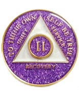 8 Year Purple Glitter Tri-Plate Alcoholic&#39;s Anonymous Medallion - $328.62 MXN