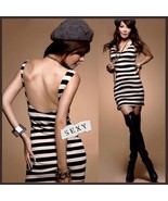 Striped Black/White Sleeveless Backless Tunic Tee Top or Sexy Stretch Mi... - $814.09 MXN