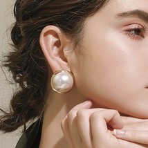 Korean Big Round Simulated  Stud Earrings For Women Etrendy New Classic Elegant  - £7.52 GBP