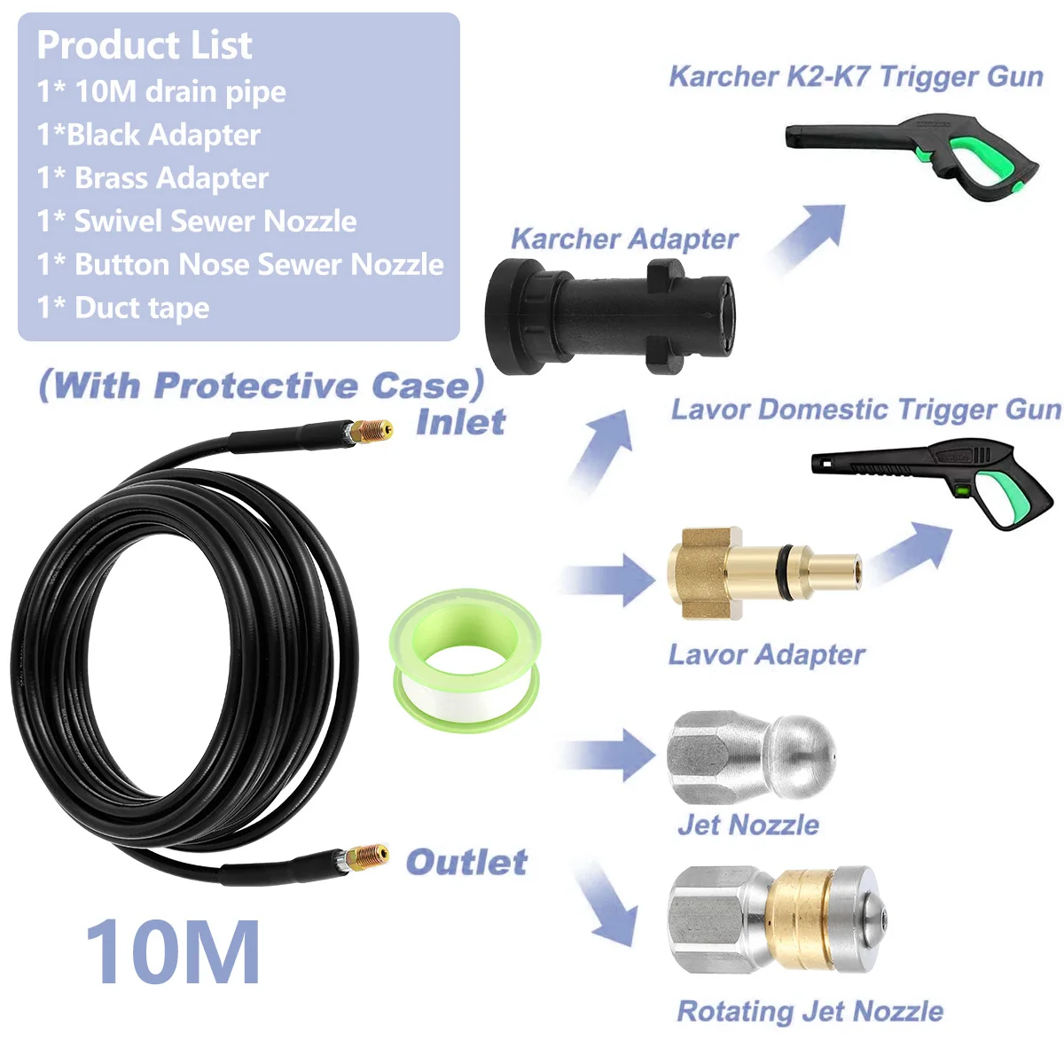 Multifunction High Pressure Washer Hose Pipe Cleaner Kit For Karcher K2 -K7 Pres - £86.20 GBP