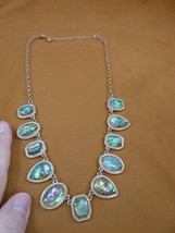 (vn-18) vintage Paua shell glass gold tone chain necklace costume jewelr... - £47.50 GBP