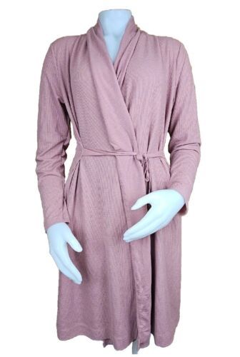 Primary image for Athleta Wind Down Robe Womens M Pink Waffle Knit Lined Belted Sleep Lounge Wear