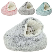 Plush Pet Cat Bed Round Cat Cushion Cat House 2 In 1 Warm Cat Basket Pet... - £31.31 GBP+