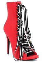 Steve Madden Fuego Lace Up Peep-Toe Booties, Sizes 6-8.5 Red FUEGO  - £103.87 GBP