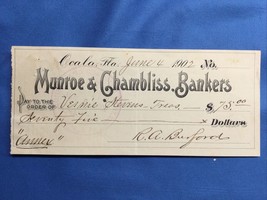 1902 Monroe &amp; Chambliss Bankers Ocala Florida FL FLA  Obsolete Check USE... - $19.78
